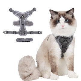 Cat Harness and Leash for Walking,Escape Proof Soft Adjustable Vest Harnesses for Cats,Comfort Fit and Adjustable Vest with Reflective Strip Design (Gray, M)