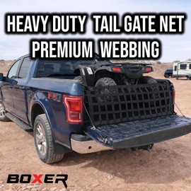 BoxerTool Tailgate Net for Pickup Truck Bed, 50'' x 16'' Heavy Duty Cargo Netting for Mid-Full Size Truck, Easy-to-Use - Cam Buckle with S Hooks - Universal Application