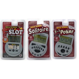 John N. Hansen Mega Screen Handheld Gambling Game Pack Bundle of 3 - Solitaire - Slot Machine - Poker