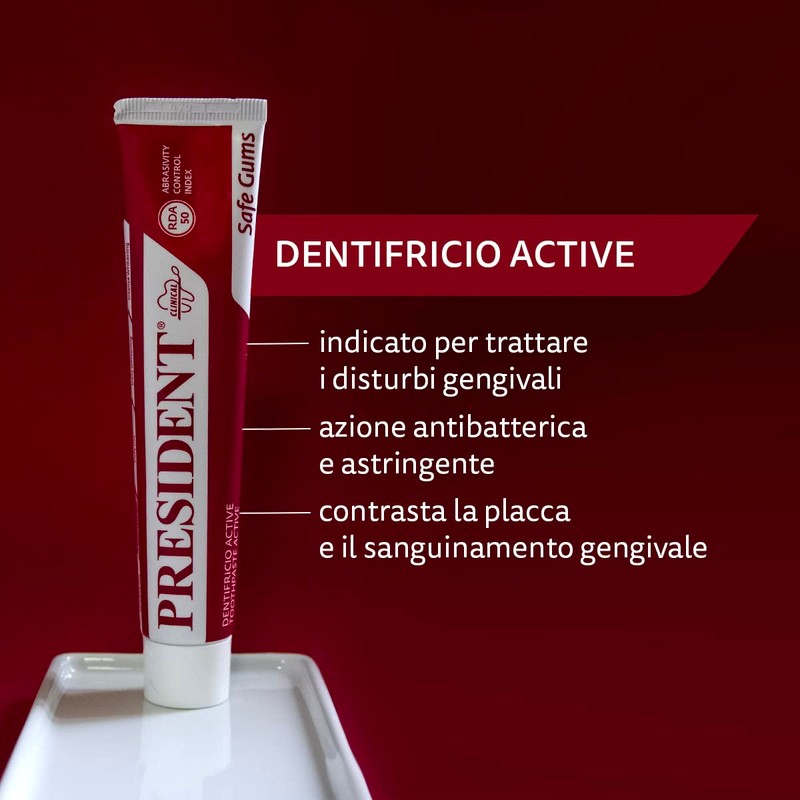 President DENTIFRICIO ACTIVE ad Attività Gengivale. Per gengive irritate, infiammate