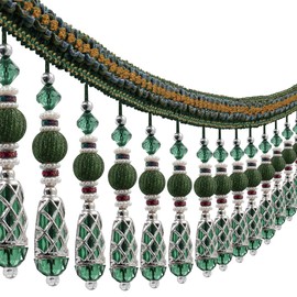 Fringe Trim Beaded Tassel Curtain Fringe Trim Decorative Curtain Tassels Lampshades Boho Trim Embellished Sewing Upholstery Curtains 9 Yards (Green)