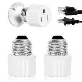 ENATECLITE 3-Prong Light Socket to Plug Adapter,E26/E27 Light Socket Outlet,2/3 Prong Outlet Socket Splitter Converter for Garage Porch White 2pack