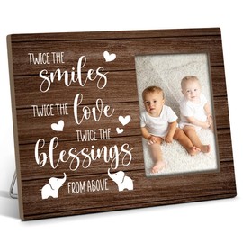 Twins Baby Picture Frame, Twice The Smiles Twice The Love, Photo Frame for New Baby, New Baby Gift Twin Baby Gifts for New Mom Dad, 4x6 Wooden Photo Frame For Wall Tabletop Display /022