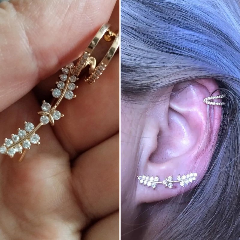 Aonklot Leaf Ear Cuff Earrings for Women - Non Piercing