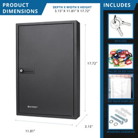 Barska 64 Position Key Lock Box – Wall Mount Steel Key Cabinet with Numbered Hooks, Index Log, Colored Key Tags for Home or Office