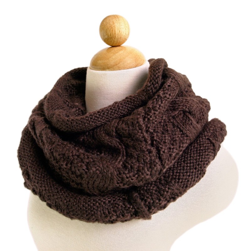 TrendsBlue Premium Winter Thick Infinity Twist Cable Knit Scarf, Brown