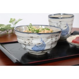 Mino ware Japanese Ceramics Rice Bowl Whale Shark w/Kanji Poem made in Japan (Japan Import) KSC011