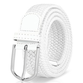 JASGOOD Mens Belt-Elastic Braided Stretch Belt with Covered Leather Buckle for Jeans Woven Trouser Belts for Men and Women,White,Fit Waist Size 37"-41"