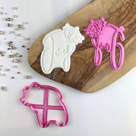 LissieLou Joy Cookie Cutter and Stamp Christmas Icing Stamp Fondant Embosser - Pink