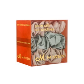 Miwen Silk Scrunchies 100% Pure Mulberry Silk Hair Ties,Gentle on Hair, Soft & Shiny, Less Pulling, Breakage for Ponytail (Large, Champagne+Green+Cherry Pink)
