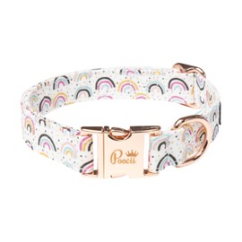 Poocii Durable Cotton Blend Dog Collar, Cute & Stylish, Adjustable with Metal Locking Clasp, Made in USA (Happy Rainbows, Small)
