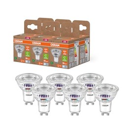 OSRAM Energy Class PAR16 LED Reflector Lamp 2 W 360 lm Cool White (4000K) Lead Free Glass with GU10 Energy Class A Base 50mm Diameter IP20.6-Pack