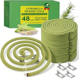 Citronella Incense Spiral, 432 Hours Citronella Spiral, 48 Coils Citronella Coils with 4 Holders, Incense Spirals with Citronella Oil, Lemongrass Coils for Indoor and Outdoor Use, Garden, Patio