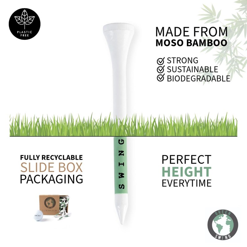 Green Swing 70mm White & Green Bamboo Golf Tees 30pcs