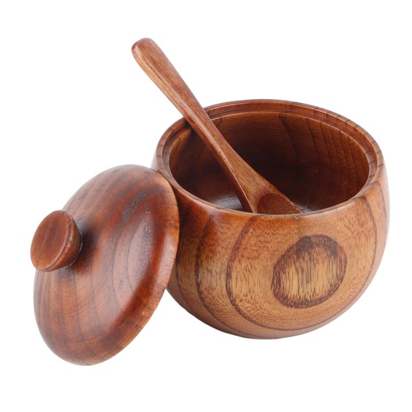 CHEOTIME Wooden Salt Box with Spoon, Salt Container, Spice Box