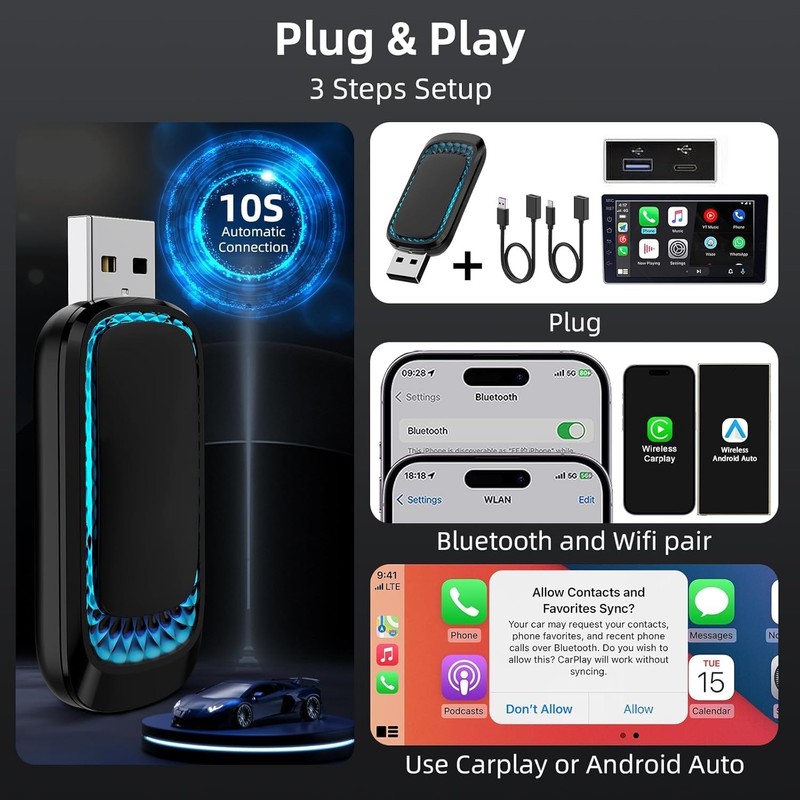 Quanlex Wireless Carplay Adapter and Android Auto Wireless Adapter,2024 Newest