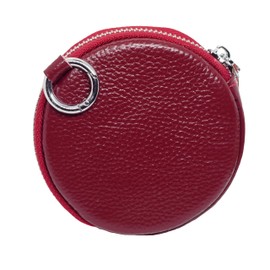 BAWAKO Round Leather Coin Purse – Key Pocket Coin Purse for Cards Change and Small Things, Coin Bag with Carabiner, Coin Purse Coin Purse Coin Purse Coin Purse Change Wallet, red, Wallet
