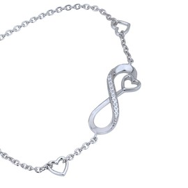 Vanbelle Sterling Silver Jewelry Rhodium Plated with 925 Stamp - Love and Infinity Symbol Adjustable Bracelet with Cubic Zirconia Crystals - 6.5" long + 1" Extender