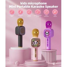 Qnxoat r Bluetooth Karaoke Microphone Toy for Kids - Mini Portable Speaker with LED Lights, Wireless Pairing (TWS) for Duet Singing, Christmas Birthday Gift Toys for Boys & Girls Ages 2-12 (Pink - 1)