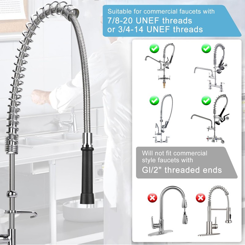 44inch Pre Rinse Hose with Grip Handle & Spring, Replacement
