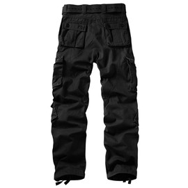 GSGGIG Cargo Pants for Men, Camo Hiking Pants Relaxed Fit Utility Pants, Ripstop Work Pants with 8 Pockets(No Belt) 3357 Black 36