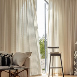 Gremusiik Beige Lace Embroidered Sheer Curtains Floral Boho Semi Sheer Privacy Curtains Pinch Pleat with Back Tab, 84 Inches Wide x 84 Inches Long x 1 Panel