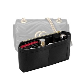 Small Handbag Shaper Insert for GG Marmont Matelasse Shoulder Bag(Pack of 2) Felt Insert Purse Organizer with Zipper- Buy 1 Get 1 Bag Free Small 8030 Black