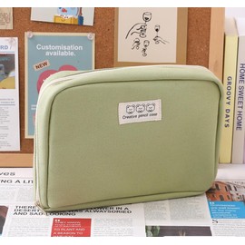 Fcteap Pencil Case Pouch Box Cute Kawaii Large Capacity Aesthetic Zipper Pen Holder Organizer Bag for Office Workspace Supplies Desk Accessories Travel (Green)