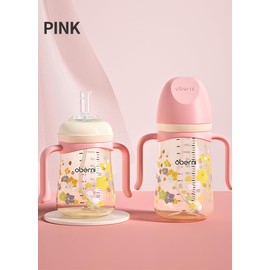 Oberni Non-Spill Toddler Sippy Cup, Weighted Straw PPSU Baby Water Bottle, Leak-Proof Spout Cup with Removable Handles for 6 Months Plus, BPA Free (240ml / 8oz / Pink/Pack of One)