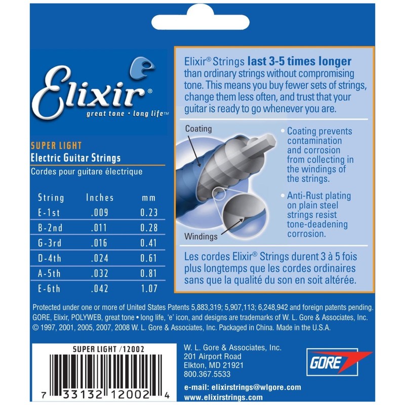 3 Sets of Elixir 12002 Super Light Electric Strings (9-42)