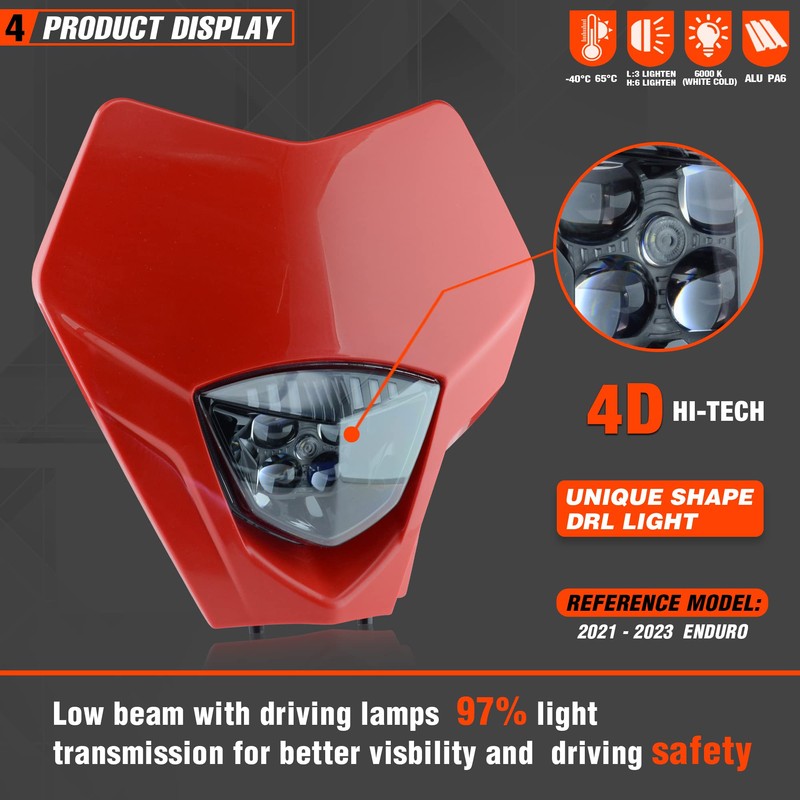 fewfuss Universal Dirt Bike LED Head Lamp - Motorcycle LED