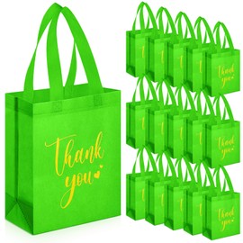 Sweetude 30 Pcs Thank You Gift Bags with Handles Bulk Reusable Goodie Bag Non Woven Foldable Handbag for Graduation Wedding Bridesmaid Gifts(10 x 8 x 4 Inch,Light Green)