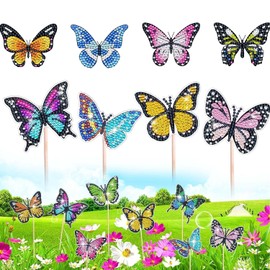 mankafre 8 Pcs Butterfly Diamond, Diamond Painting Kits for Potted Garden Yard Decor, Butterfly Stakes Diamond Kits, Butterflies for Crafts, Butterfly Diamond Supplies