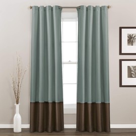 Lush Decor Grommet Prima Window Curtains Panel Set for Living, Dining Room, Bedroom (Pair), 54" W x 84" L, Blue & Chocolate