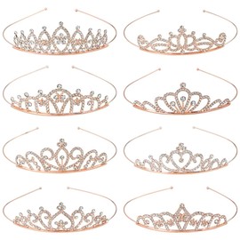 inSowni 8 Pieces Rose Gold Metal Sparkly Rhinestone Princess Tiara Crown Headbands Wedding Birthday Party Prom Headpieces for Women Girls Brides Bridesmaids