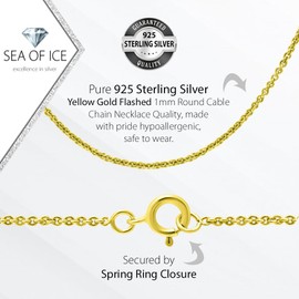 Sterling Silver 1mm Round Cable Chain Necklace for Women, 14-36 inch (Yellow Gold Flashed Silver, 19)