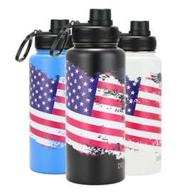 DRINCO - Botella de agua de acero inoxidable con aislamiento al aspiradora, botella de agua de doble pared, bandera de Estados Unidos, veterano militar (32 onzas, color blanco ártico, 32 onzas)