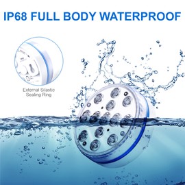 Submersible Led Pool Lights for Above Ground Pools IP68 Waterproof Inground Pond Light Underwater with 4 Magnets, 4 Suction Cups and 16 RGB Dynamic Color, for Father's Day Party Decorations (2pack)