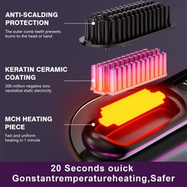 Go Brush Pro 2025 New,Cordless Hair Straightener Brush,Portable Straightener Comb, Straightening Comb Rechargeable Go Travel Hot Combs Mini with Temperature Display for Women(White)