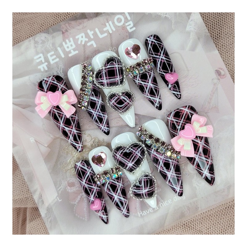 Black Gyaru Cosplay Handmade Nail Tips - Water Drops /