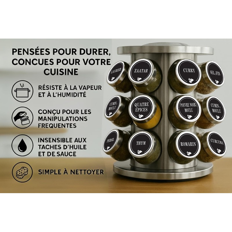 Etiquette Epices Francais - 200 etichette autoadesive barattoli, 60 vergini