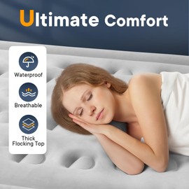 Air Mattress Queen with Built-in Pump, 18" Raised Comfort Inflatable Mattress, 3 Min Fast Self-Inflation/Deflation Blow Up Mattress with Storage Bag, Strong Support Air Bed for Home, Guests
