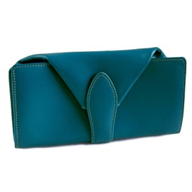 Emono Women's Long Wallet, Cowhide Leather, Large Capacity, Open Box Coin Purse, Original, Open Pocket, Casual, Formal, Elegant, Long Wallet, Unisex, turquoise (turquoise blue)