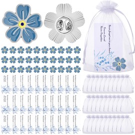 ViEinkaufen 30 Sets Memorial Pins,Funeral Favors with Flower Lapel Pin Memorial Poem Cards and Organza Bags for Loved Ones