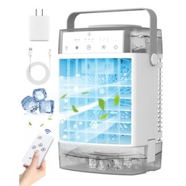 Portable Air Conditioner, Personal Evaporative Air Cooler, 1600mL Dual Tank, 2 Mist Modes & 55dB Ultra-Quiet, USB Powered Desk Cooling Fan with 7-Color Mood Lighting for Office/Bedroom