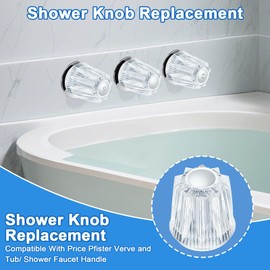 UCDETD 3 Piece Shower Knob Replacement and Flange Base, Clear Acrylic Plastic Hot/Cold/Diverter Shower Knob Compatible with Price Pfister Contessa and Windsor Bathtub Shower Faucet Handle