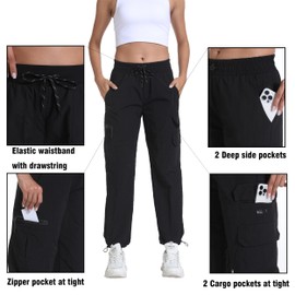 Womens Hiking Pants Waterproof - Cargo Joggers for Women with Pockets Lightweight Quick Dry Travel Camping Pants(Cargo Dark Black, Medium)