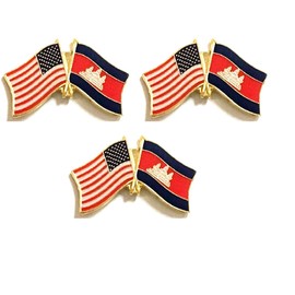 3 Cambodia USA Friendship Flag Lapel Pins Pack of 3 International & American Double Flag Pin Badge (Cambodia)