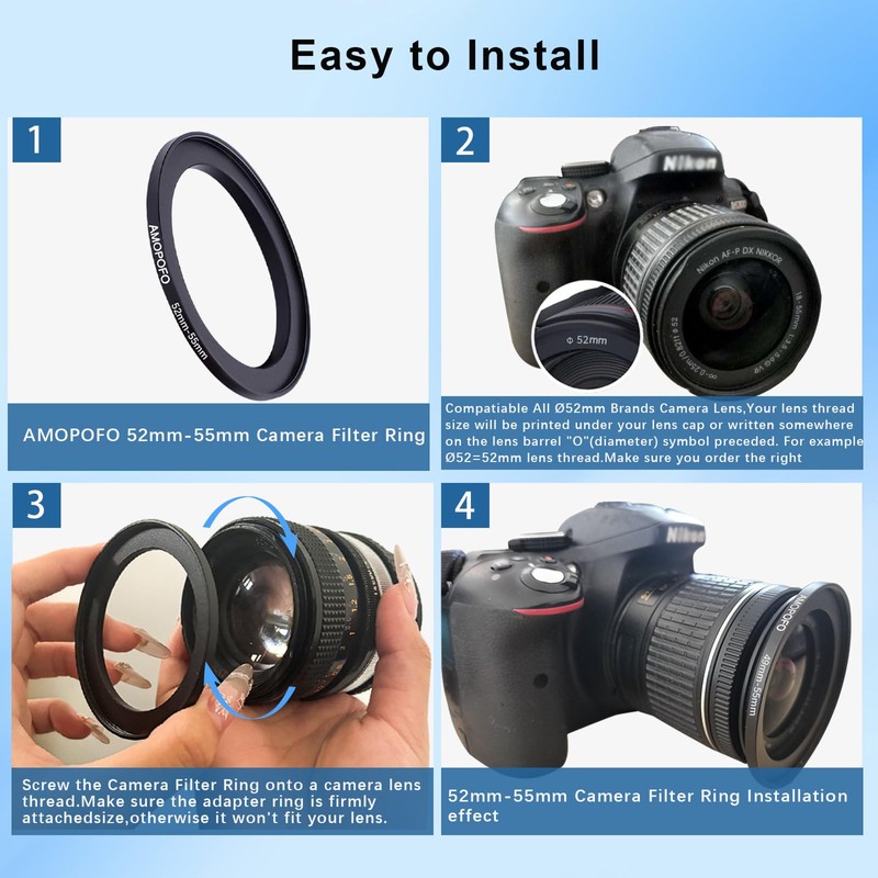 52mm to 55mm Camera Filter Ring/52mm to 55mm Step-Up Ring