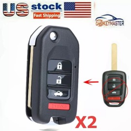 KeyMaster 2X Upgraded Flip Remote Key Shell Case Fob for Honda Accord Civic 2013-2017 4B